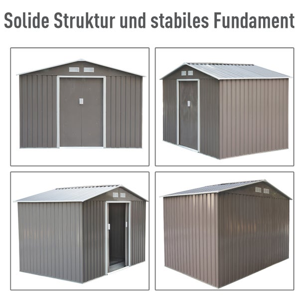 Outsunny Gerätehaus mit Fundament, Gartenhaus, 277 x 195 x 192 cm, Metall, Grau