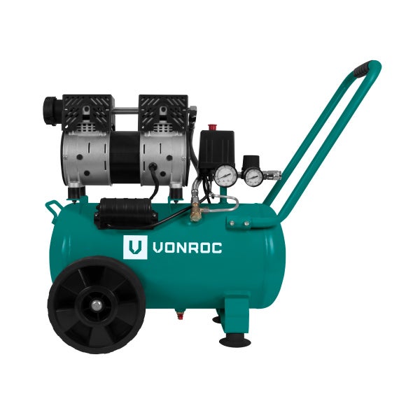 VONROC Luftkompressor Leise – Druckluft Kompressor – 750 W – 220v, 240v – 8 bar – 24 Liter Kessel – Ölfrei - Geräuscharm