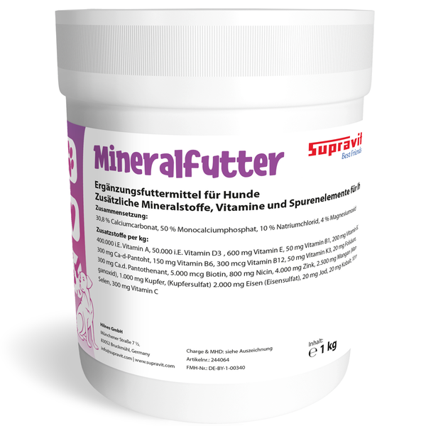 Supravit Mineralfutter für Hunde Ergänzungsfuttermittel 1 Kilogramm Dose