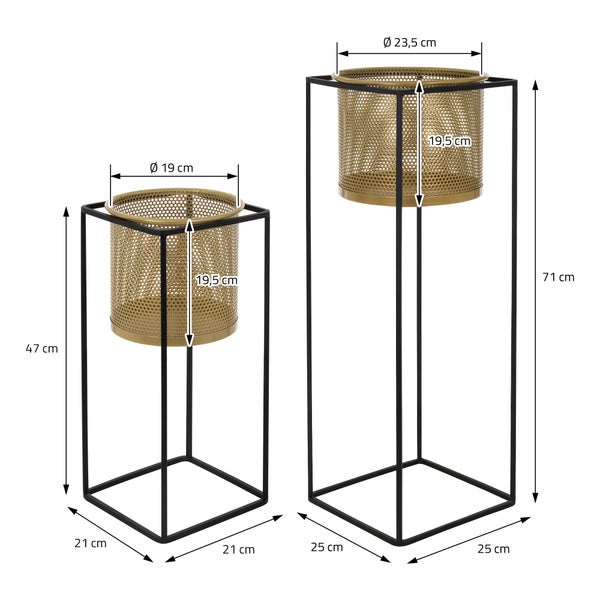 ML-Design Blumenständer 6er Set, Schwarz-Gold, 21x21x47/25x25x71 cm, aus Stahl, Blumentopfständer mit Übertopf, Metall Pflanzenständer, Blumentopfhalter 6-tlg, Pflanztopf Deko Blumensäule Blumenhocker