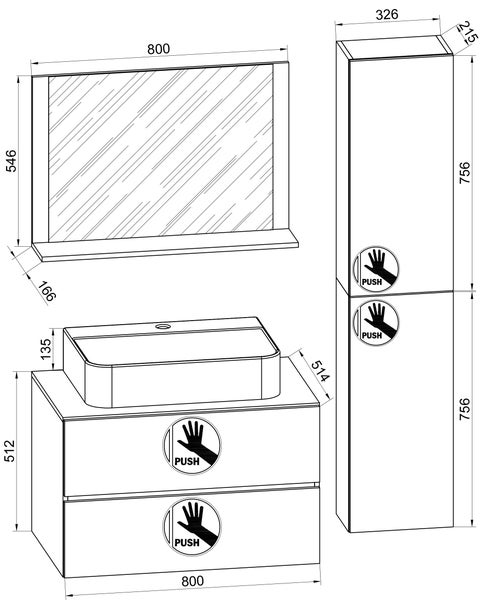 4-tlg Waschtisch Badmöbel Lendas 80 cm L Schublade