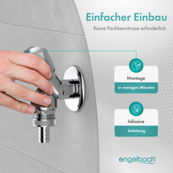 Engelbach® Universal Geräteventil selbstdichtend - für Waschmaschine, Spülmaschine & Co. - Geräteanschlussventil (Geräteschrägsitzventil) mit Rückflussverhinderer & Rohrbelüfter