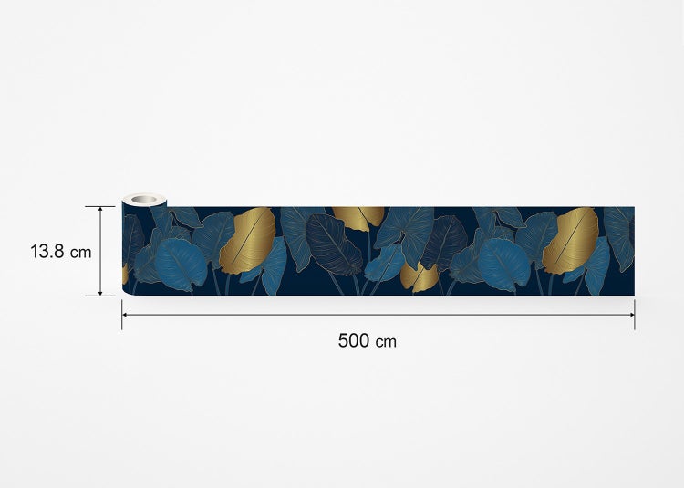 Tapetenbordüre mit Blattmuster, Maße 13,8 Zentimeter mal 500 Zentimeter.