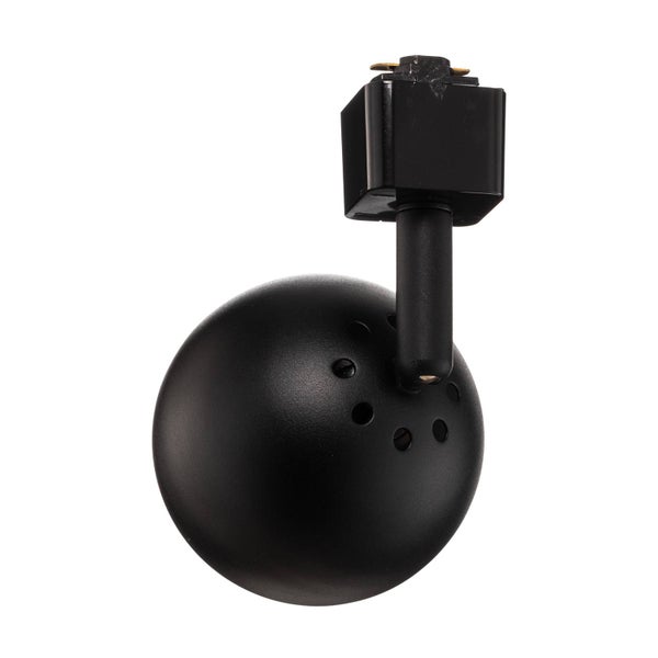 Schwarzer, kugelförmiger Strahler für Schienensysteme.