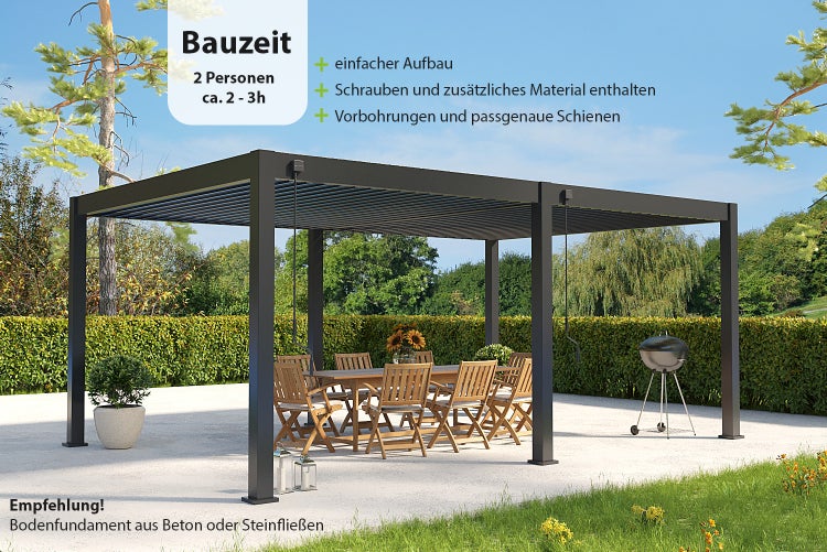 Weide Deluxe Plus Aluminium Pavillon 4 x 6 M Anthrazit Pergola Freistehend