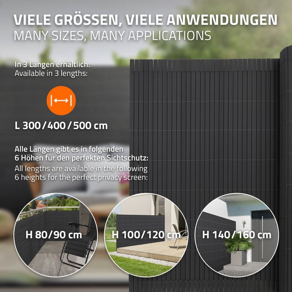 ECD Germany PVC Sichtschutzmatte 140x300 cm, Anthrazit, Sichtschutzzaun 3-Gewicht-Verstärkung, UV-beständig, Wasserdicht, Windschutz Balkonverkleidung Zaunblende Sichtschutz für Garten Balkon Terrasse
