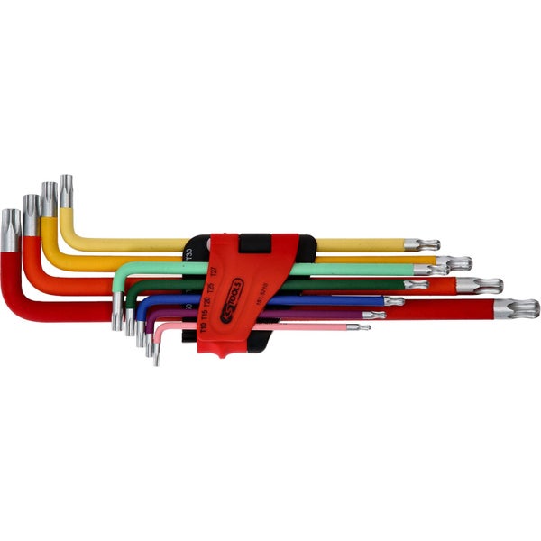 KS Tools Torx-Winkelschlüsselsatz, 9-teilig, mit farbigen Schutzhüllen und Kugelkopf.
