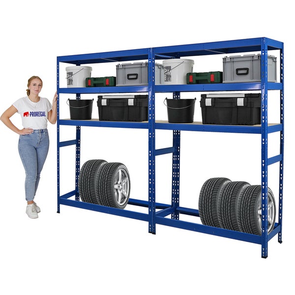 PROREGAL Mega Deal 2x Reifenregal Tiger HxBxT 180 x 120 x 40 cm bis zu 6 Reifen auf 1 Ebene mit 3 Fachboden Blau