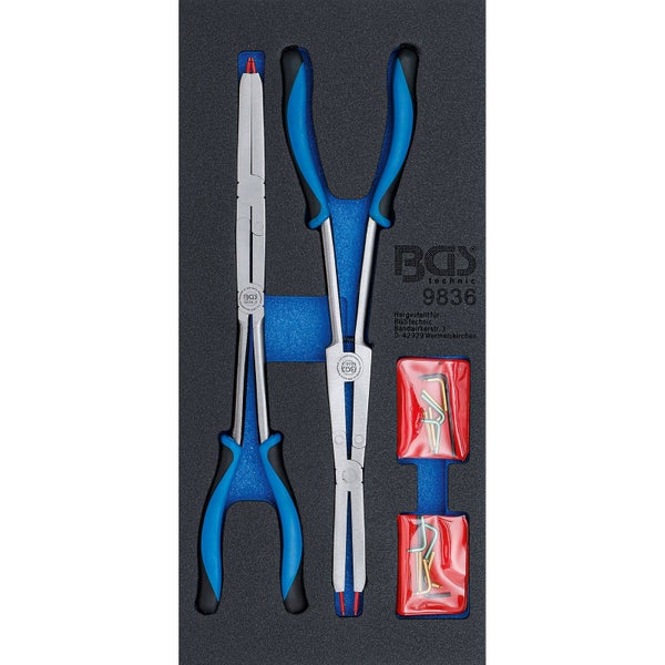BGS Werkstattwageneinlage 1/3: Doppelgelenk-Sprengringzangen-Satz auswechselbare Spitzen 345 mm - 9836