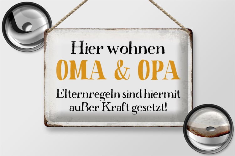 Blechschild Spruch 30x20cm hier wohnen Opa und Oma Retro