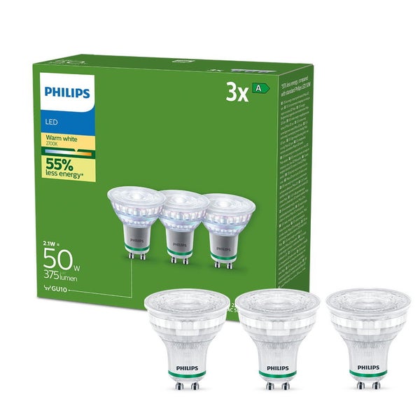 Philips LED Lampe GU10 Reflektor-PAR16 Ultra Efficient 2,1W 806lm 2700K Dreierpack