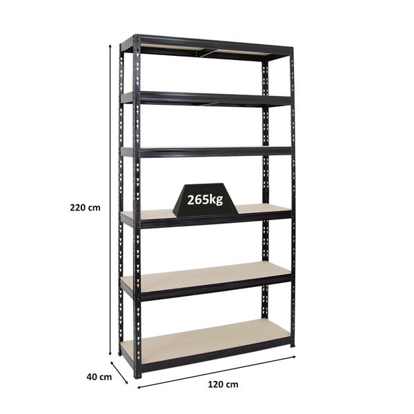 PROREGAL Schwerlastregal Giant Tiger XL HxBxT 220 x 120 x 40 cm Fachlast 265 kg 6-Ebenen Schwarz