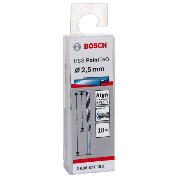 Bosch HSS PointTeQ Spiralbohrer mit 2,5 mm Durchmesser im Set mit zehn Stück