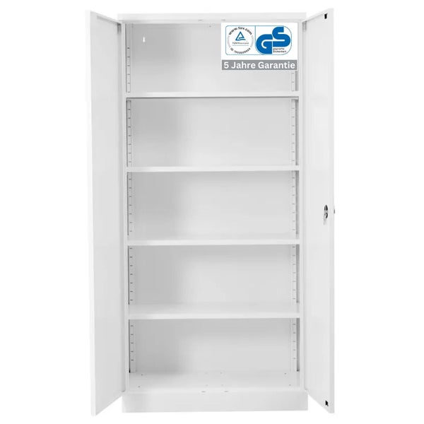 PROREGAL Stahlschrank Bee 4 Fachböden HxBxT 195 x 92 x 60 cm Pulverbeschichtetes & Verstärktes Fachbodenmaterial Weiß & Weiß