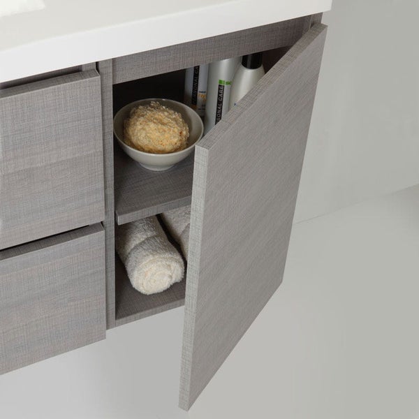 Bad-Möbel Set, 90x 39 Cm, mit Waschtisch und Auszügen links, Holzoptik Grau | Manhattan