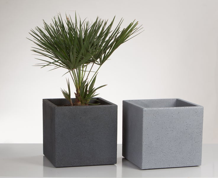 Scheurich C-Cube 40, Pflanzgefäß/Blumentopf/Pflanzkübel, quadratisch,  aus Kunststoff Farbe: Stony Grey, 38 cm Durchmesser, 33 cm hoch, 44 l Vol.
