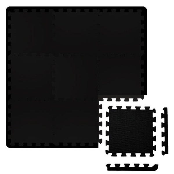 Set aus quadratischen Steckmatten aus Schaumstoff mit Randstücken zur Bodenverlegung.