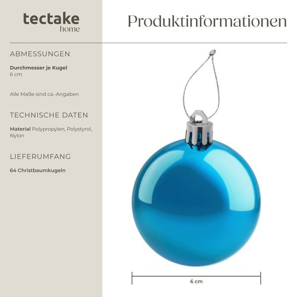 Produktinformationen: Blaue Christbaumkugel mit einem Durchmesser von 6 cm.