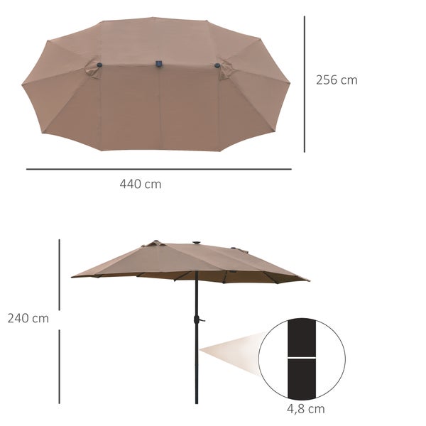 Outsunny Sonnenschirm, 260L x 440B x 240H cm, Metall, Polyester, Khaki