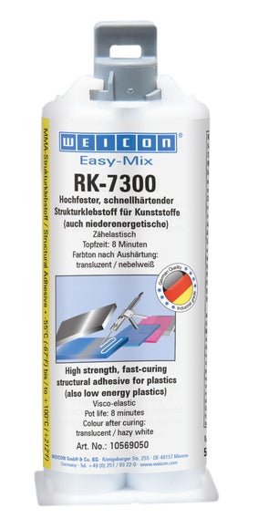 WEICON Easy-Mix RK-7300 | Acrylat-Strukturklebstoff für niederenergetische Kunststoffe | 50 ml | transluzent / nebelweiß