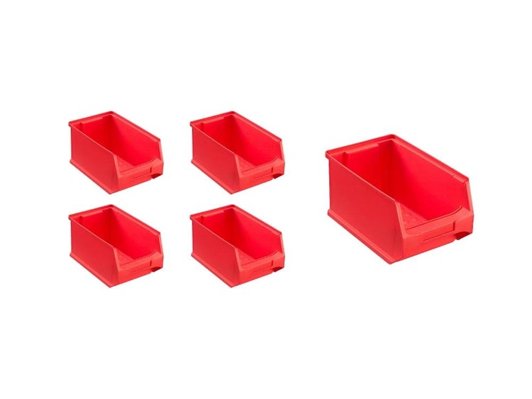 PROREGAL SparSet 5 x Rote Sichtlagerbox 3.0 HxBxT 12,5 x 14,5 x 23,5 cm 2,8 Liter Sichtlagerbehälter Sichtlagerkasten
