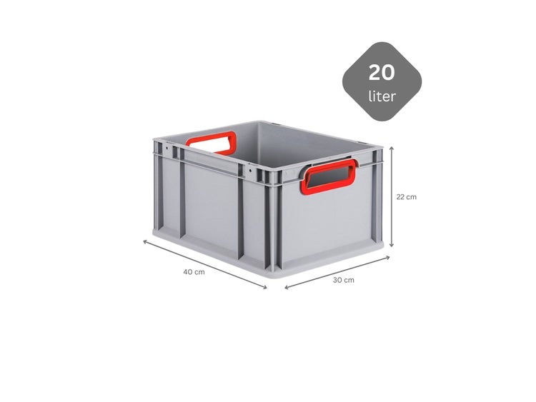 PROREGAL Spar Set 8x Eurobox Nextgen Color HxBxT 22 x 30 x 40 cm 20 Liter Griffe Rot Offen Glatter Boden Eurobehälter Transportbox
