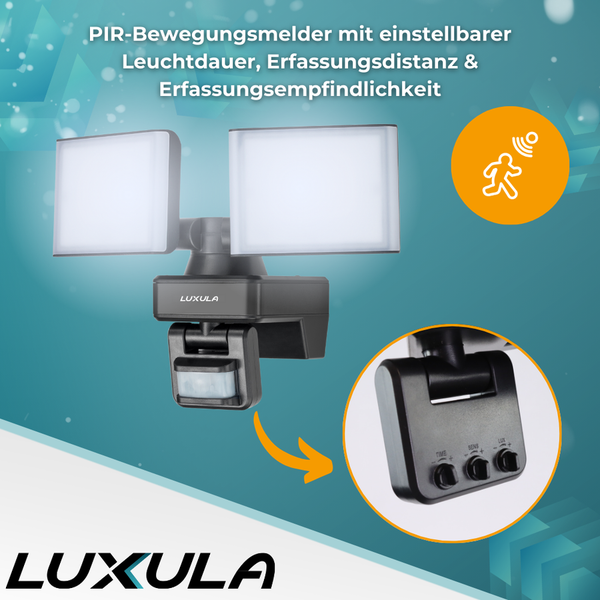 Luxula PIR Bewegungsmelder mit einstellbarer Leuchtdauer und Erfassungsempfindlichkeit