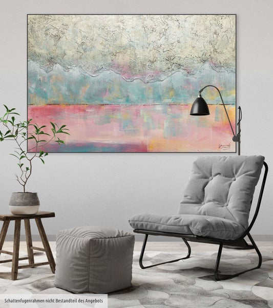 Handgemaltes Gemälde Acrylfarbe 120x80cm Pink
