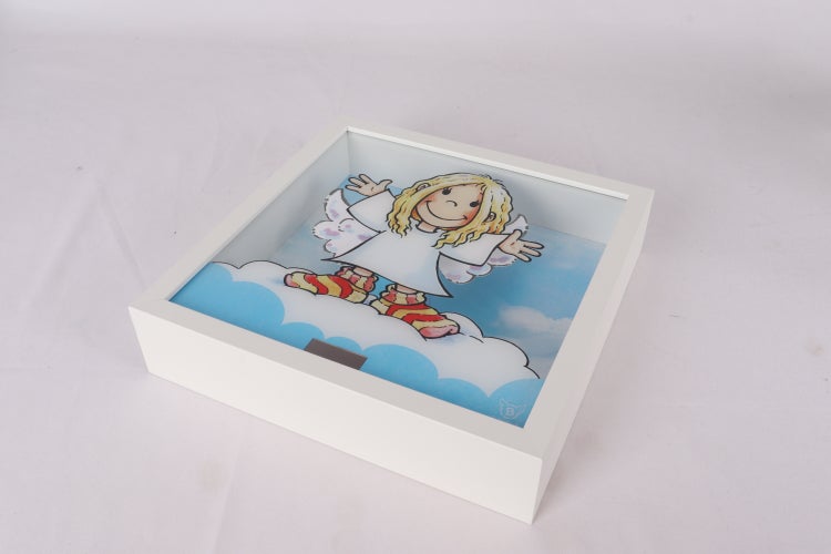 3D Bild mit Wackelflügeln | Solarbetrieben | Engel | Schutzengel | Bild | Kinderzimmer | Format: 27x27 cm | Schutzengel Blau