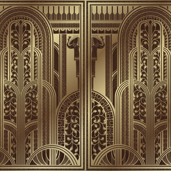 Art-déco-Stil Tapete mit floralen und geometrischen Mustern