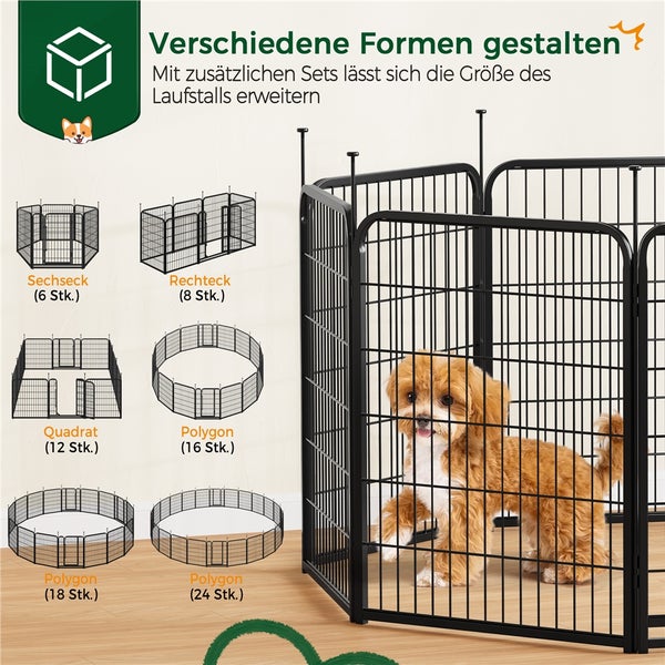 Verschiedene Formen eines Hundelaufstalls, erweiterbar mit zusätzlichen Sets