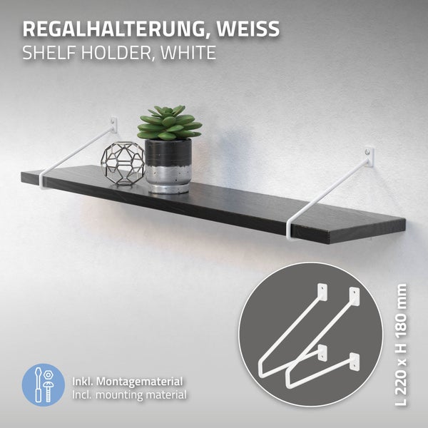 ML-Design 4 Stück Regalhalterung, 220 mm, Weiß, aus Stahl, Haarnadel Regalhalterungen, Schwebe Regalwinkel, Hairpin Wandhalterung, Regalträger für Wandmontage, Industrielle Wandregal, Wandkonsole