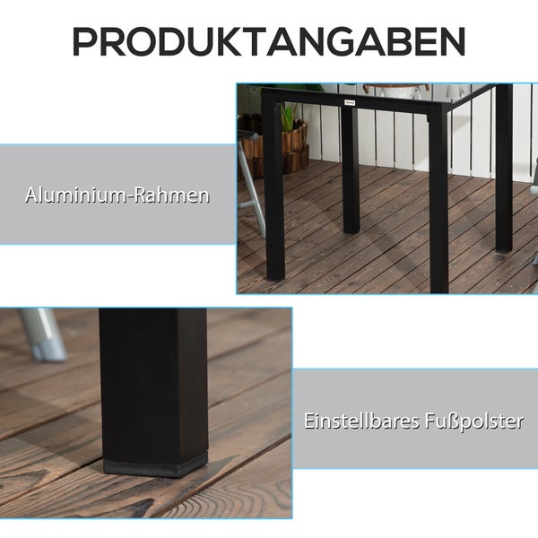 Outsunny Beistelltisch, 80L x 80B x 74H cm, Aluminium, schwarz