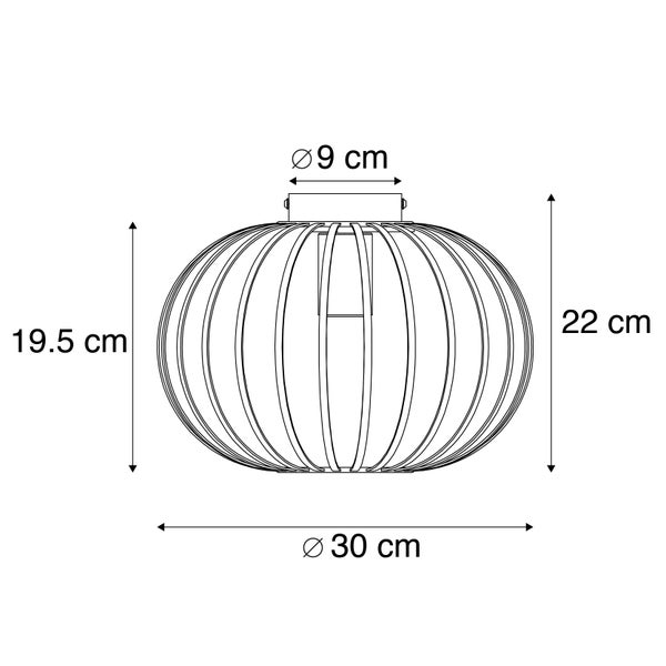 Technische Zeichnung einer Deckenleuchte mit den Maßen 30 Zentimeter Durchmesser, 22 Zentimeter Höhe und 9 Zentimeter Baldachindurchmesser.