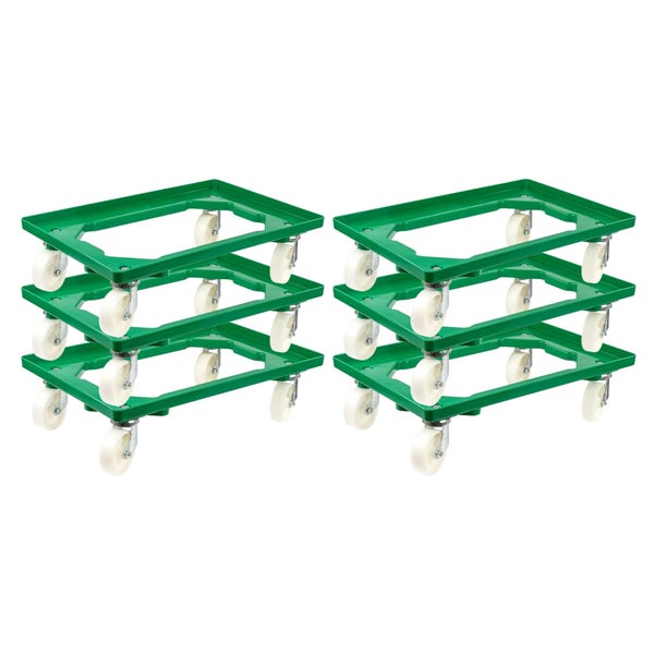 PROREGAL Transportroller für Euroboxen 60 x 40 cm mit Kunststoffräder Grün Offenes Deck 2 Lenkrollen und 2 Bremsrollen Traglast 300 kg