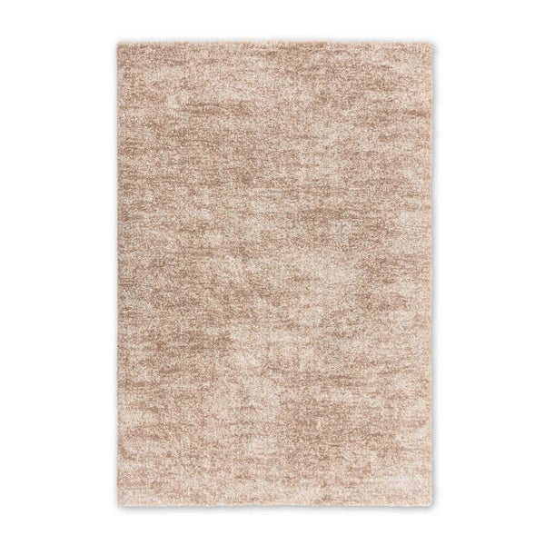 Hochflor-Teppich, rechteckig, zottelige Textur, Beige meliert.