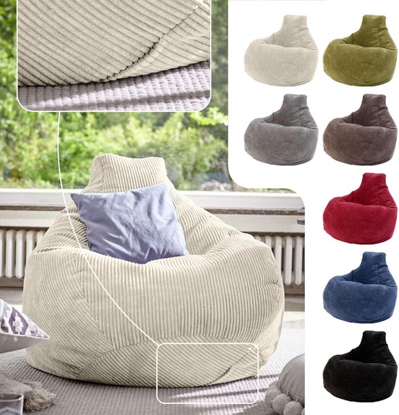 Green Bean® Sitzsack mit Rückenlehne 80x80x90cm - Gaming Chair mit 230L Füllung Cordstoff - Bean Bag Bodenkissen Lounge Sitzhocker Relax-Sessel Gamer Gamingstuhl Beige