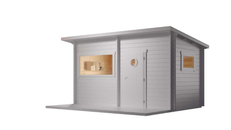 FinnTherm Saunahaus Siljan Gartensauna 2 Sitzbänke aus Holz, Sauna mit 44 mm Wandstärke, Außensauna mit Montagematerial