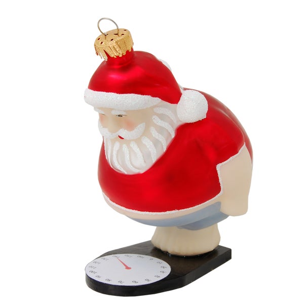 Multicolor 11cm Weihnachtsmann auf Waage OHOHOH, Glasornament, mundgeblasen und handdekoriert, 1 Stck., Weihnachtsbaumkugeln, Christbaumschmuck, Weihnachtsbaumanhänger