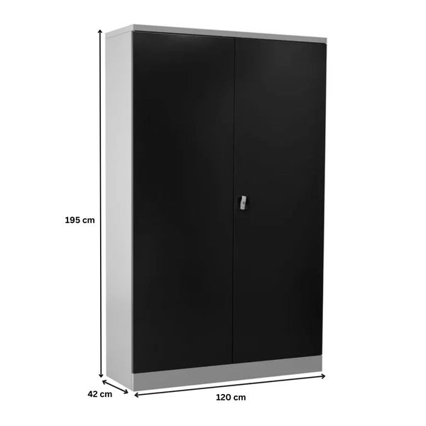 PROREGAL Stahlschrank Bee 7 Fachböden HxBxT 195 x 120 x 42 cm Pulverbeschichtetes Fachbodenmaterial Grau & Anthrazit