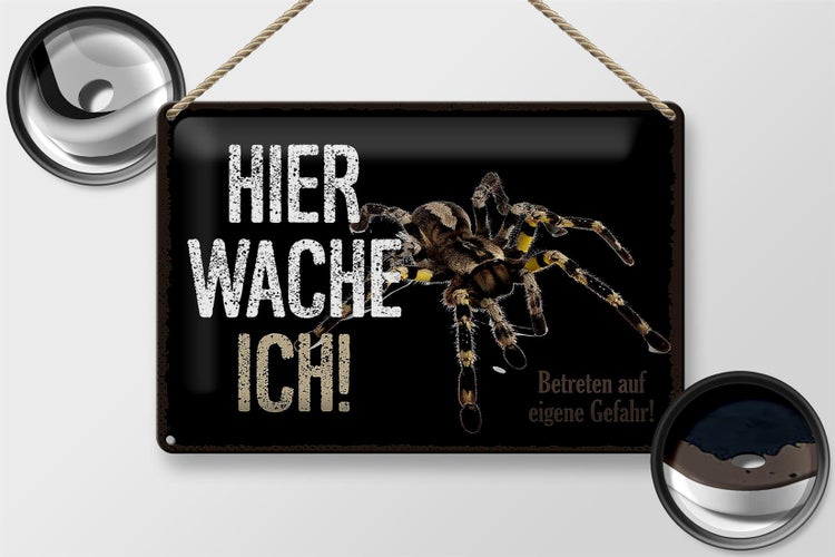 Blechschild Spruch 30x20cm Spinne hier wache ich eigene Gefahr