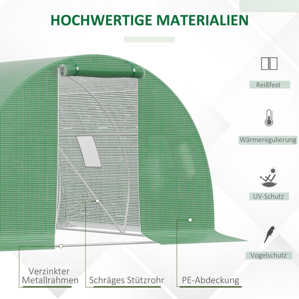 Outsunny Foliengewächshaus, 300L x 300B x 200H cm, PE-Kunststoff, Stahl, Grün