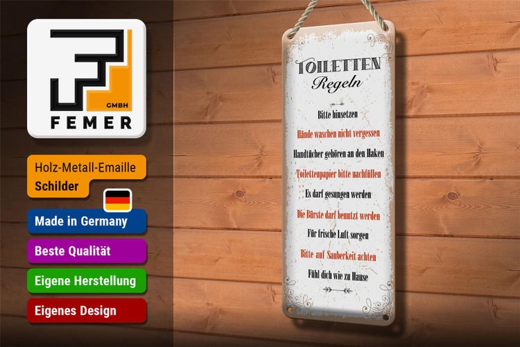 Blechschild Spruch Toilletten Regeln darf gesungen 10x27cm