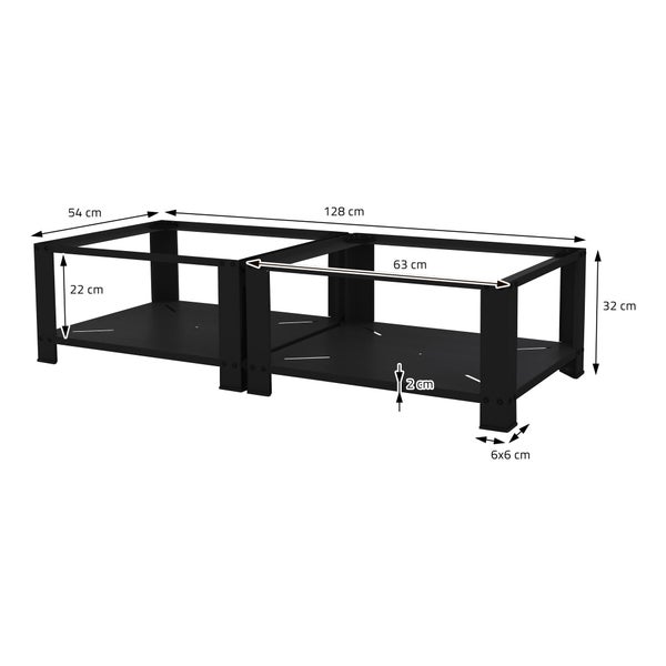 ML-Design Doppel Waschmaschinen Untergestell mit 2 Ablagen, Schwarz 128x54cm Stahl, 2x 150kg, Stabiler Waschmaschinensockel 2-Fach, 32cm hohes Podest, Erhöhung Unterbau Doppeluntergestell Doppelpodest