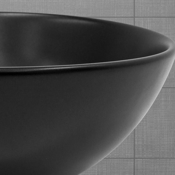 ML-Design Waschbecken aus Keramik in Schwarz matt Ø 280 x 150 mm mit Ablaufgarnitur, Runde Aufsatzwaschbecken, Moderne Waschtisch, Waschschale Waschplatz Handwaschbecken, für Badezimmer / Gäste-WC