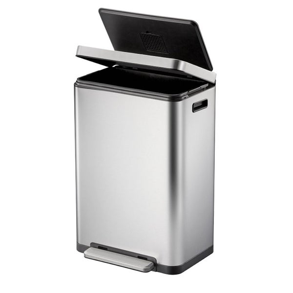 PROREGAL Stilvoller Rechteckiger Treteimer Mit Extra Breitem Pedal & Gedämpften Stay Open Deckel HxBxT 65,2 x 43,3 x 33,4 cm 45 Liter Silber