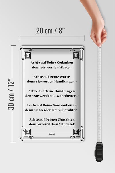Blechschild Spruch 20x30cm Achte auf deine Gedanken