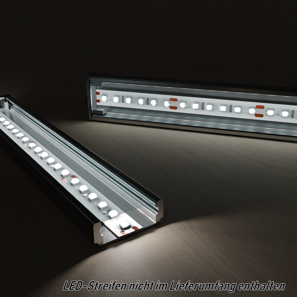 TIVENDIS Led Alu Profil 2 m AF2 Komplett Set für Strip / Streifen bis 12 mm breit | Abdeckung transparent klar, Endkappen, Befestigungclips | U-Form Aufputz Deckenleiste Wandprofil eloxiert