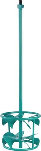 Mörtelrührer aus Metall mit mehreren Rührflügeln und Schutzring für das Anmischen von flüssigen Materialien.