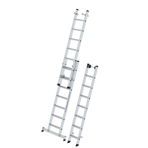 MUNK Stufen- Mehrzweckleiter mit Wandlaufrollen und Nivello® Traverse 3x7 Stufen